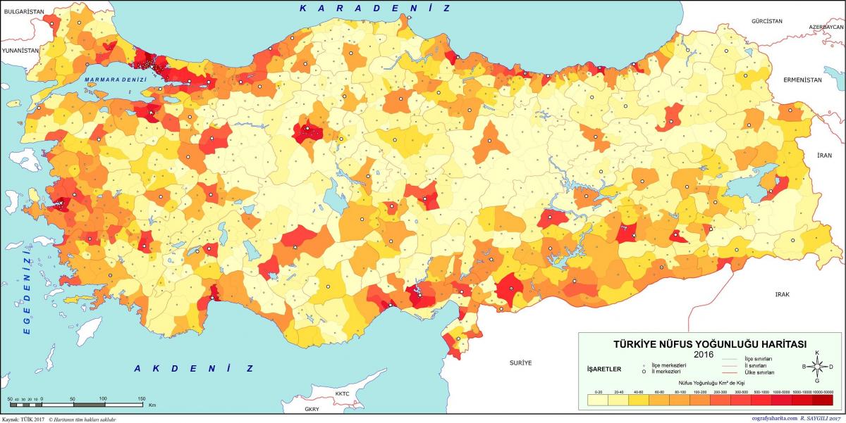 Mappa della densità della Turchia